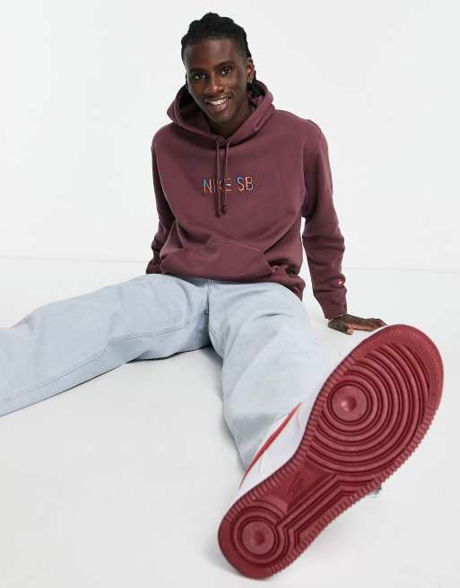 Nike SB Sweat capuche de skate en polaire de qualit sup rieure avec logo sur le devant Lie de vin