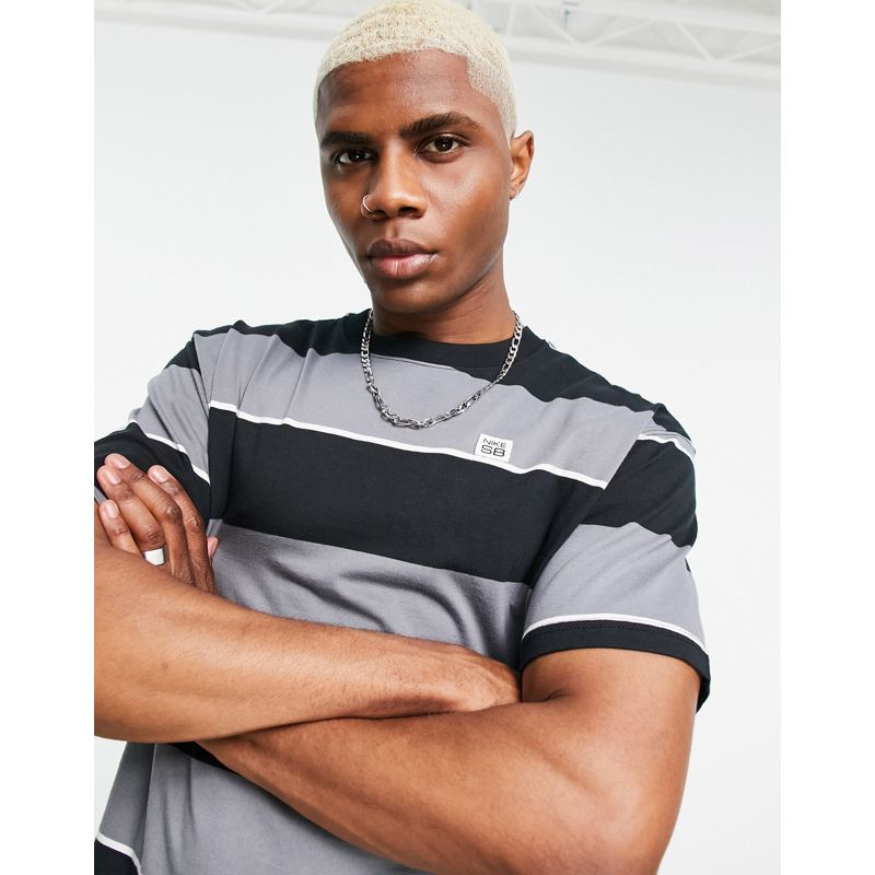 Uomo 5BoRd Nike SB - T-shirt ampia in nero e grigio a righe