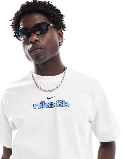 Nike SB Vit t shirt med boxig passform och tryck ASOS