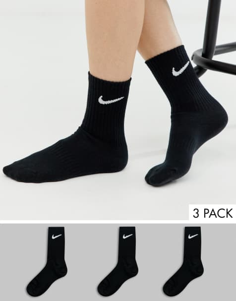Nike – Schwarze Crew-Socken mit Swoosh-Logo im 3er-Pack