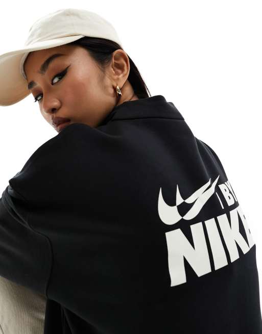 Nike – Schwarzes Sweatshirt mit kurzem Reißverschluss und Swoosh-Logo hinten, 4 von 4