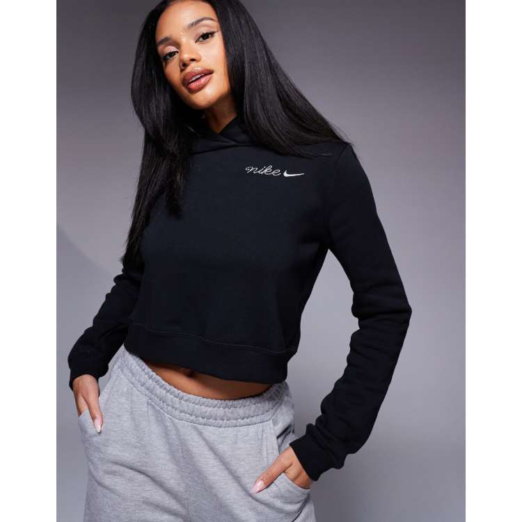 Nike script logo shrunken hoodie in black | ASOS