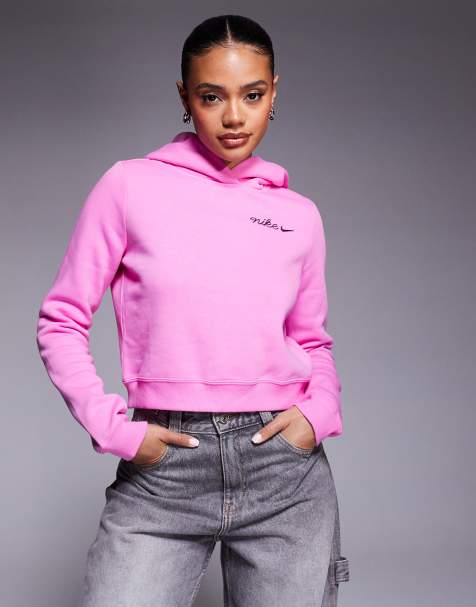 Nike script logo shrunken hoodie in pink - view 1