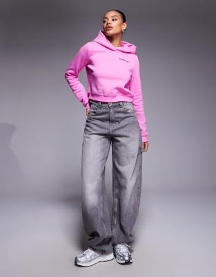 Nike Script Logo Shrunken Hoodie In Pink