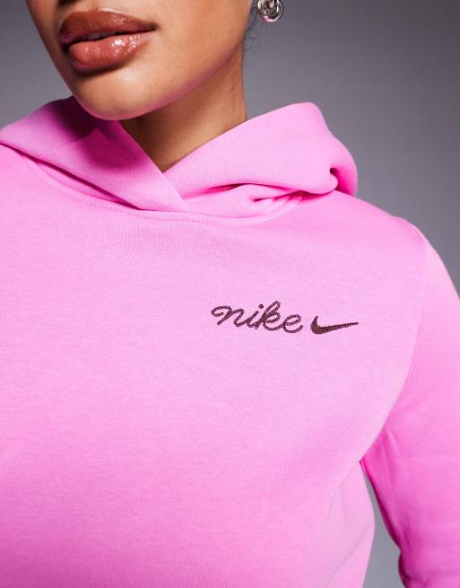 Nike script logo shrunken hoodie in pink | ASOS