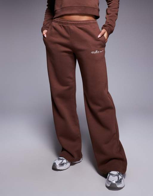 Nike script logo straight leg joggers in brown