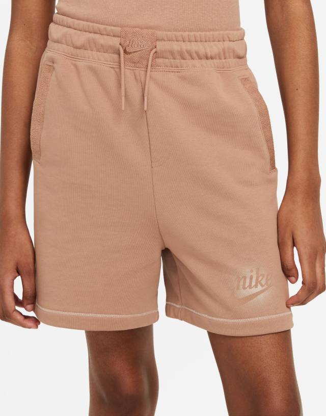 Nike Seasonal Classics washed high waisted shorts in dark sand