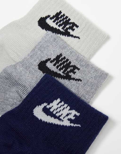 Nike - Set van 3 paar enkelsokken in beige, grijs en marineblauw , 4 van 4