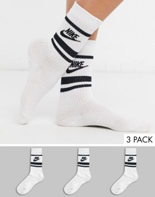 Nike - Set van 3 paar gestreepte sokken met logo in wit en zwart