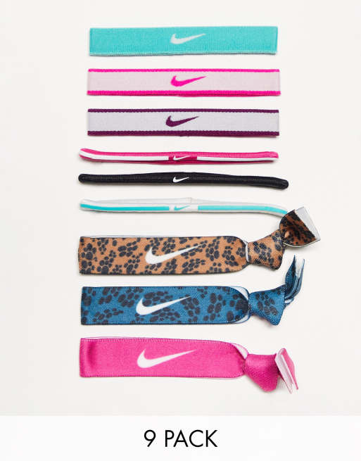 Nike - Set van 9 gemengde haarbanden in roze en blauw