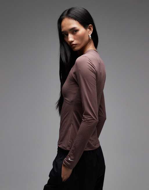 Nike sheer longsleeve top in brown , 2 of 4