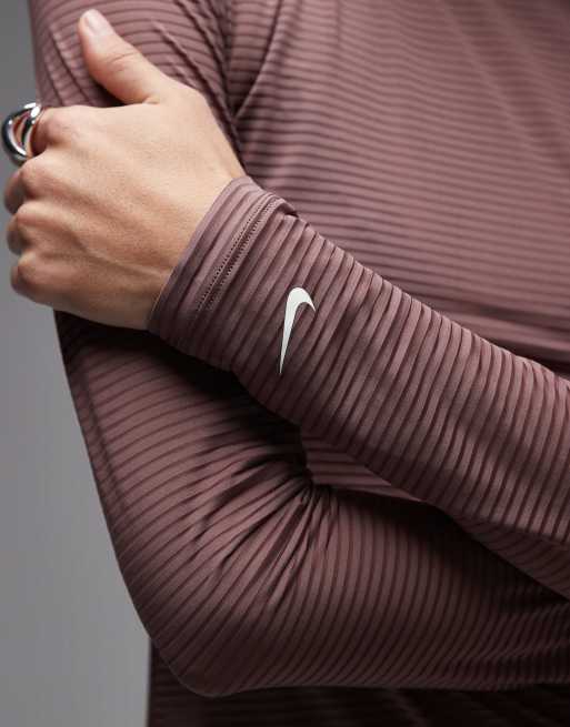 Nike sheer longsleeve top in brown , 3 of 4