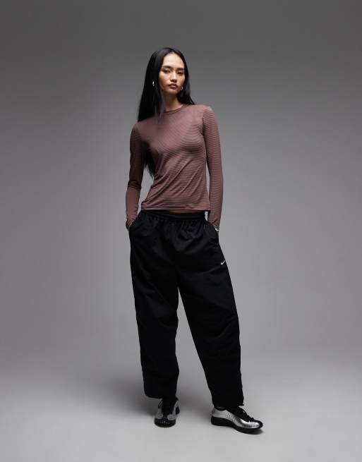 Nike sheer longsleeve top in brown , 4 of 4