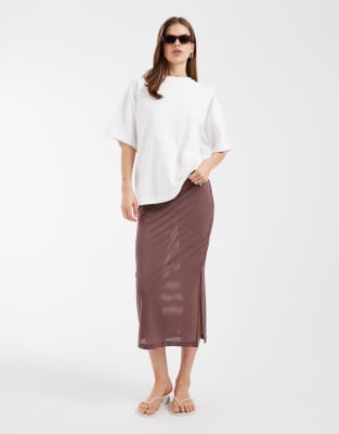 Nike Sheer Mid Length Skirt In Brown