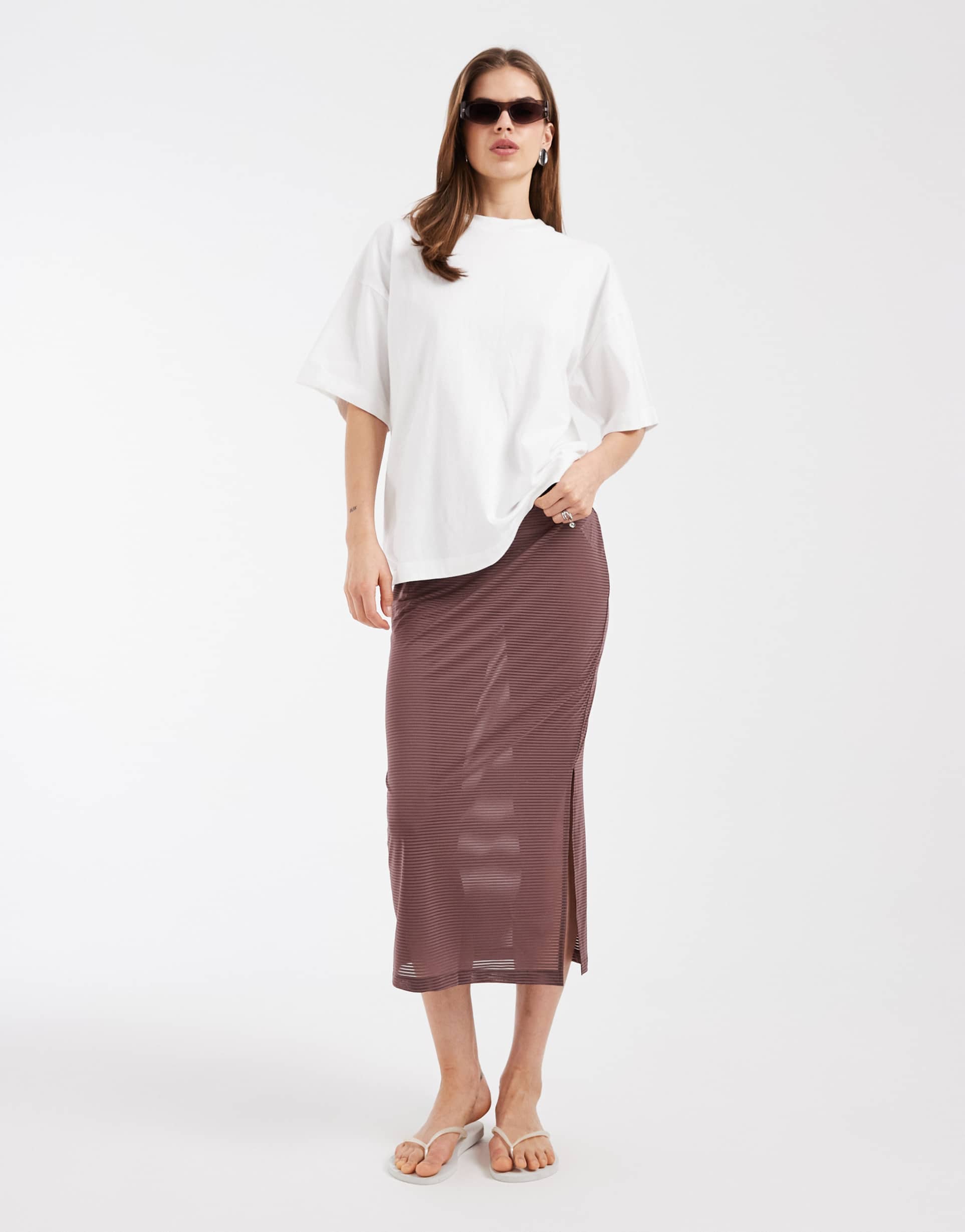 nike sheer mid length skirt in brown