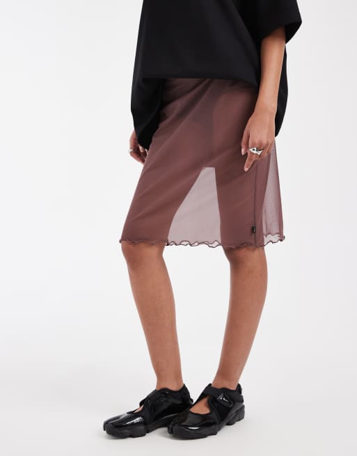 Nike sheer mid length skirt in brown, 2 of 5