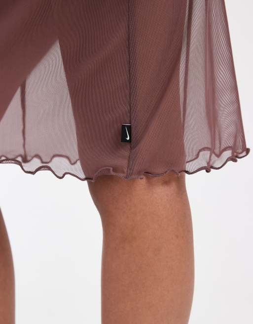 Nike sheer mid length skirt in brown, 3 of 5