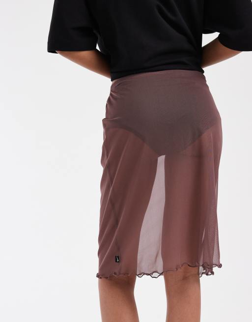 Nike sheer mid length skirt in brown, 4 of 5