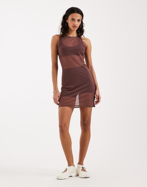 Nike sheer tank dress in brown - view 1
