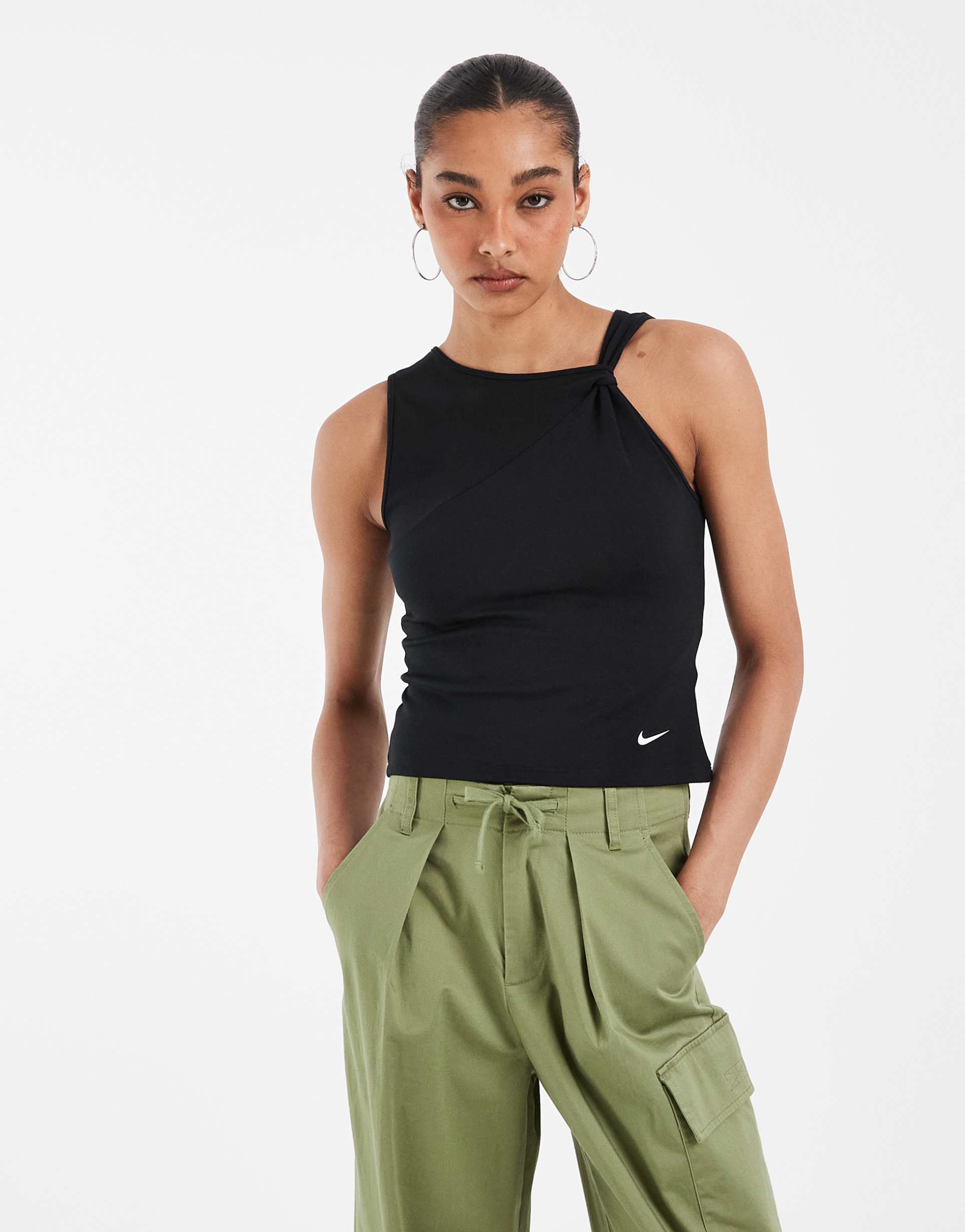 nike sheer tank top with swoosh detail in black