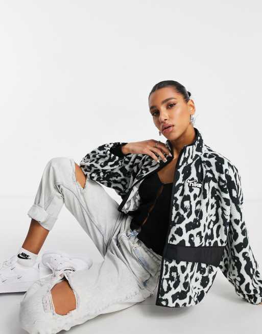 Nike sherpa animal print jacket in black white