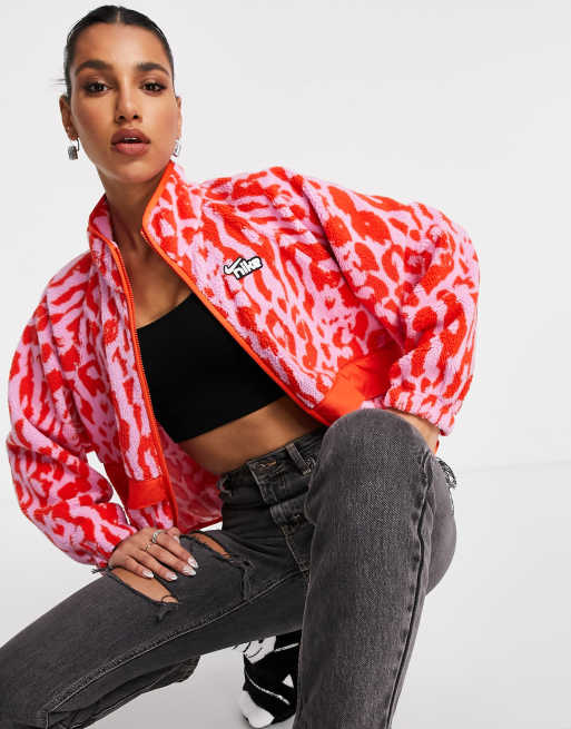 Nike Sherpa animal print track jacket in orange ASOS