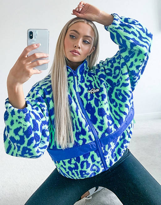 Nike sherpa jacket in blue all over animal print | ASOS