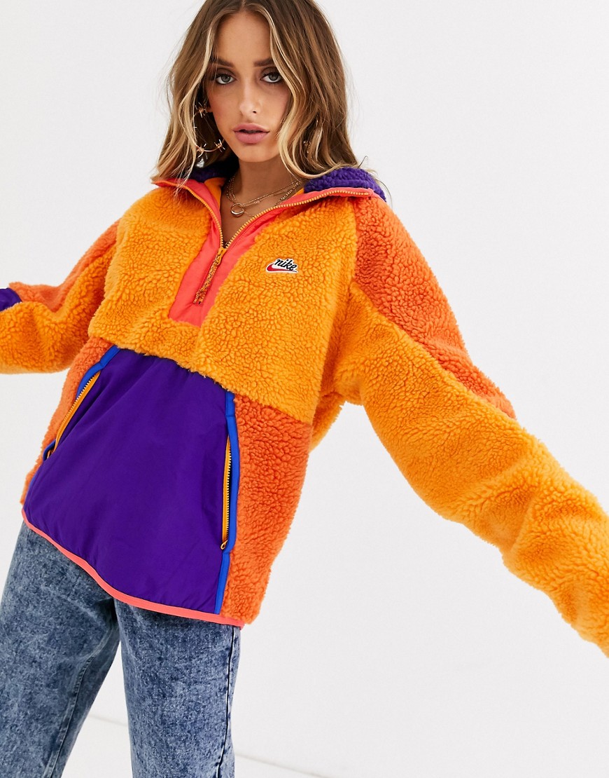 Nike - Sherpa winterhoodie met korte rits in oranje en paars