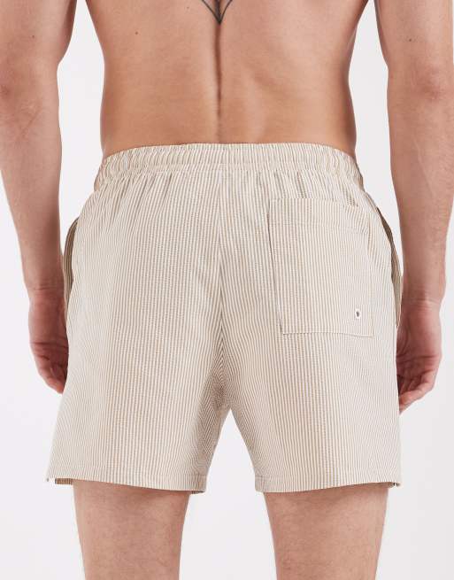 Nike - Short de bain 5 pouces style volley en crépon - Beige, 4 de 5