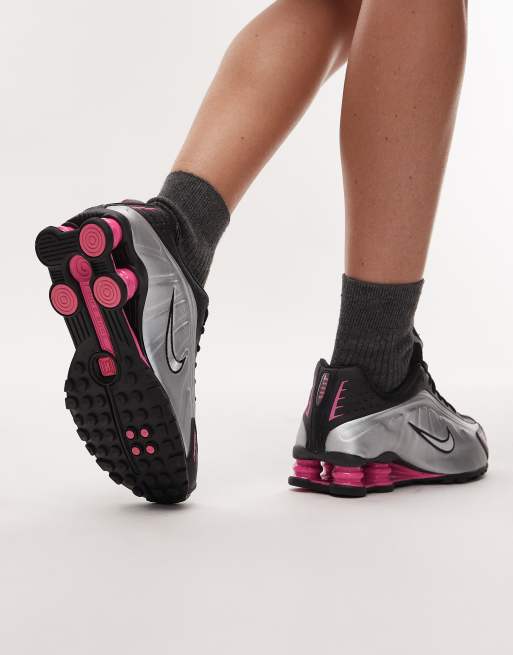 Nike Shox R4 sneakers in pink and metallic silver