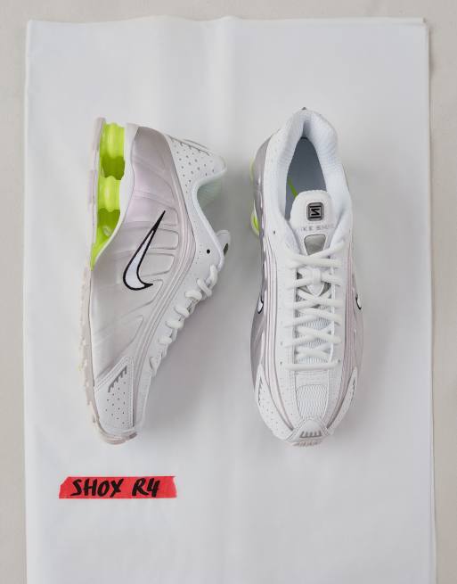 Nike Shox R4 sneakers in white and green