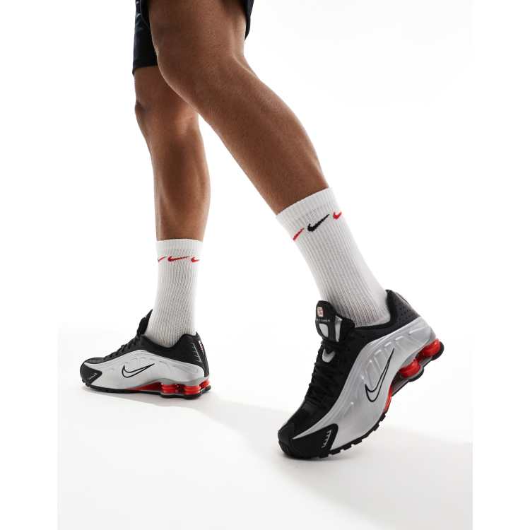 Nike Shox R4 trainers in metallic silver and red | ASOS