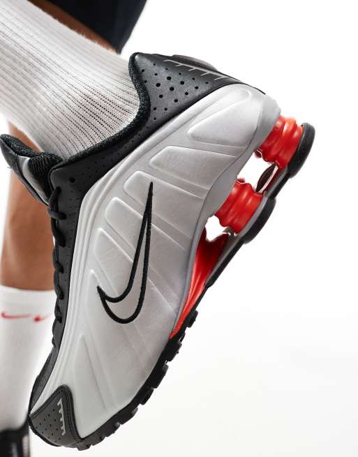 Nike Shox R4 trainers in metallic silver and red | ASOS
