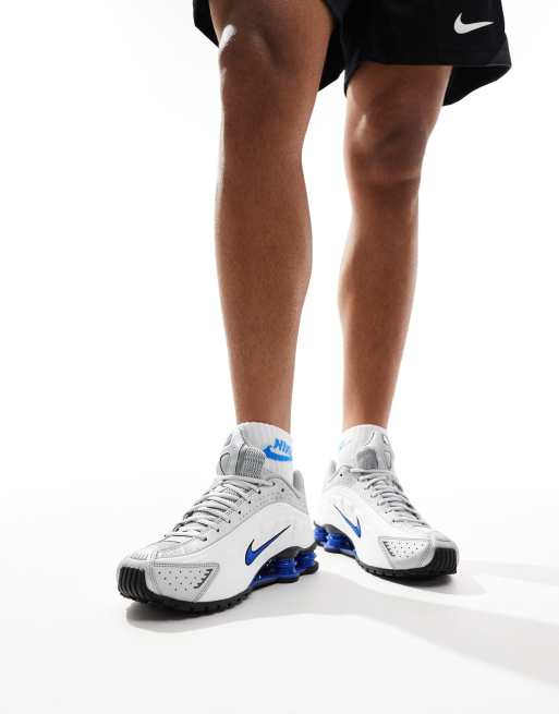 Nike Shox R4 trainers in white and metallic silver ASOS