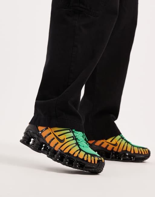 Nike Shox TL fade trainers in black, green and orange, 3 of 5