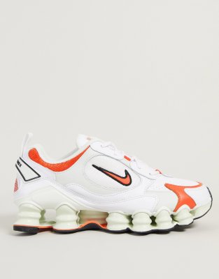 white and orange nike shox