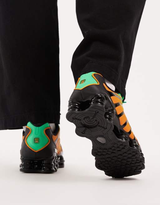 Nike Shox TL sneakers in black, green and orange, 5 of 5