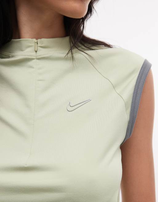 Nike sleeveless zip top in khaki, 3 of 4