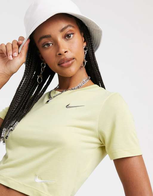 Nike slim crop top with double swoosh in olive green