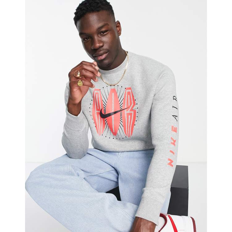 Nike Sneaker Obsessed retro graphic crew neck fleece sweatshirt gray heather | ASOS