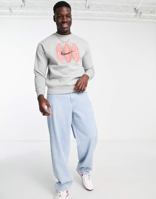 Nike Sneaker Obsessed retro graphic crew neck fleece sweatshirt gray heather | ASOS