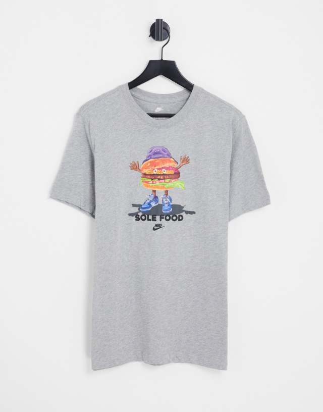 Nike Sneaker Obsessed sole food burger graphic t-shirt in gray heather