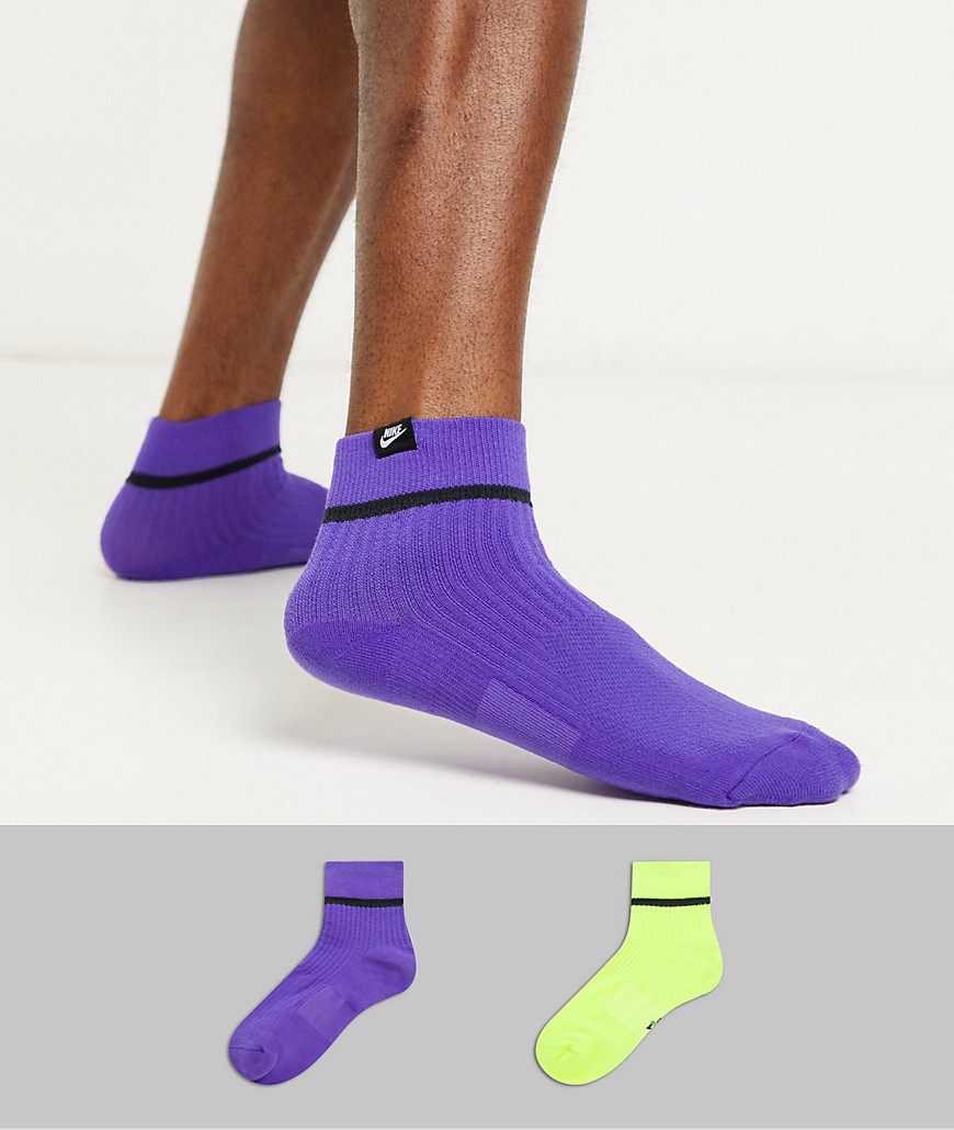 Nike Sneaker socks neon 2 pack in purple and green-Multi
