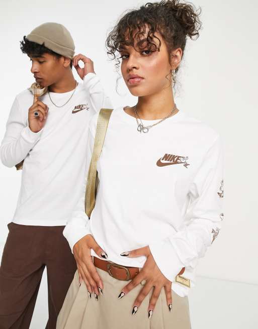 Nike – Sole Cafe Better Together – Langärmliges Unisex-Shirt in Weiß mit Grafikprints