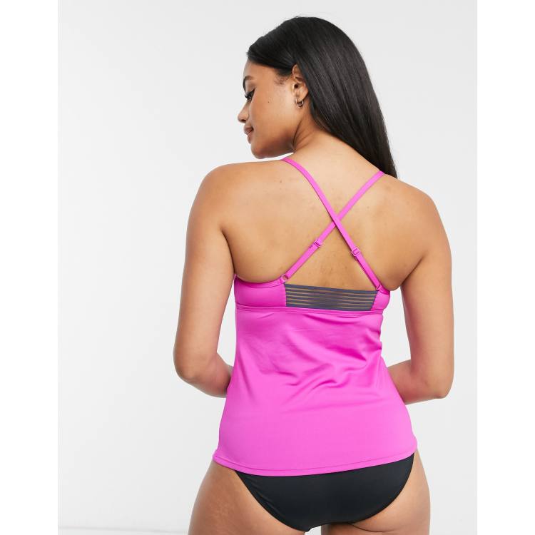 Nike Solid adjustable crossback tankini in fuchsia blast