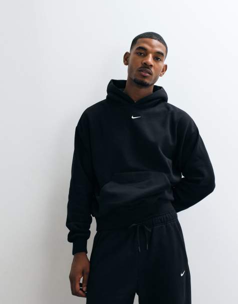 Nike Solo central swoosh-logga oversized fleecehuvtröja i svart - view 1
