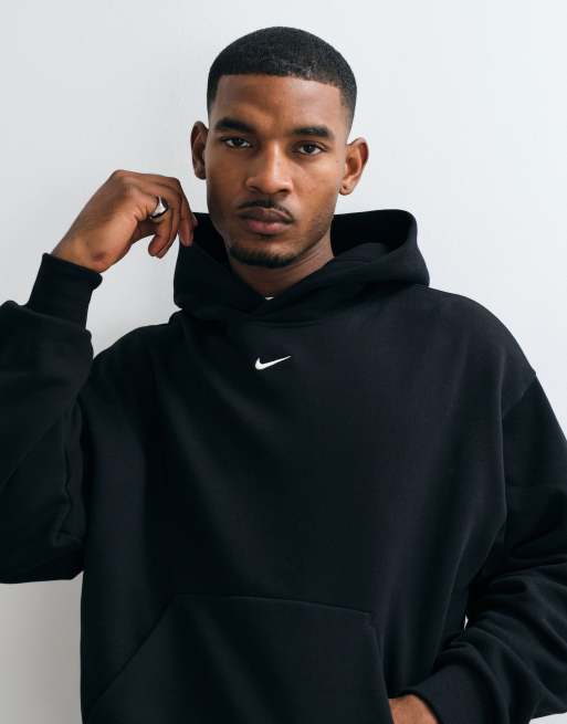 Nike - Solo - Felpa oversize in pile nera con cappuccio e logo Swoosh centrale, 3 di 5