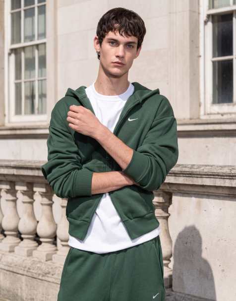 Nike Solo Fleece full zip fleece hoodie in dark green - view 1