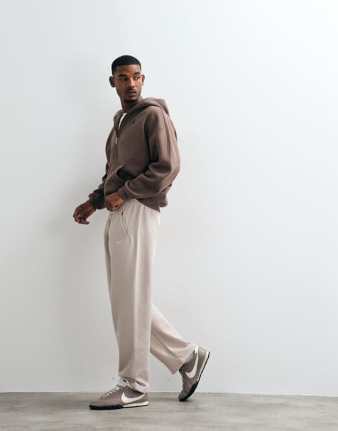 Nike Solo Fleece logo straight leg bungee joggers in light beige - view 1