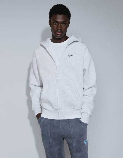 Nike Solo Fleece oversized double zip fleece hoodie in light grey - view 1